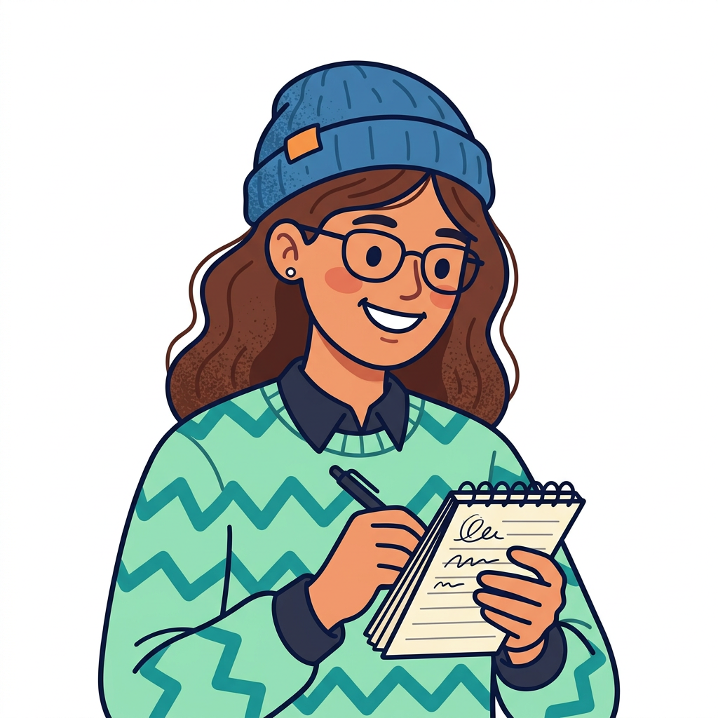 Illustration of a founder writing notes on a small notepad